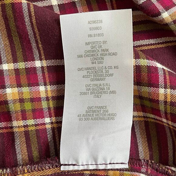 D&Co. Plaid Mandarin Collar Top‎ Women Size 2X Red Pocket Button Up - Picture 10 of 13